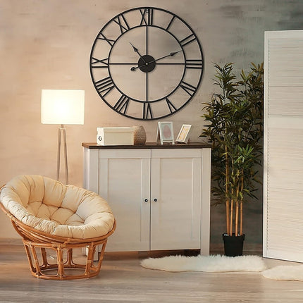60cm Industrial Large Wall Clock, Round Metal Wall Clocks Roman Numerals Style 2