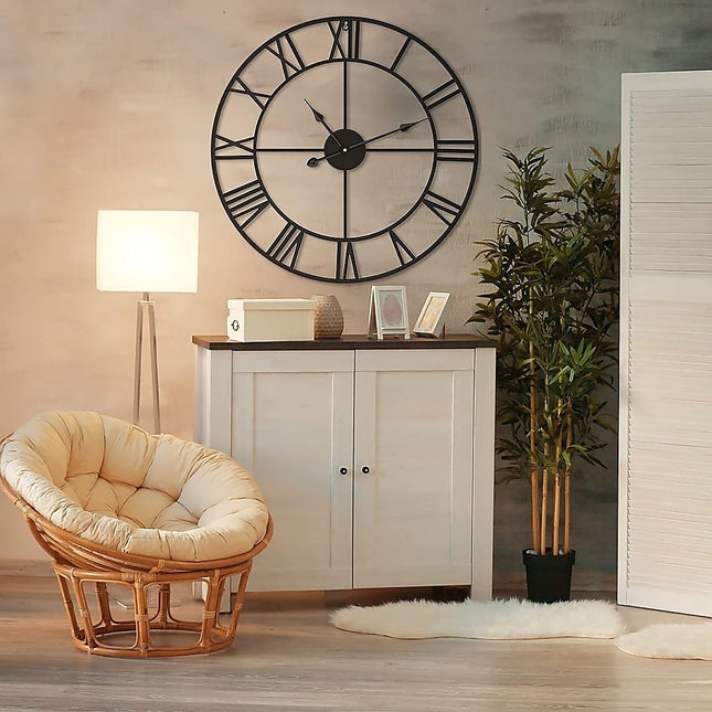 60cm Industrial Large Wall Clock, Round Metal Wall Clocks Roman Numerals Style 2