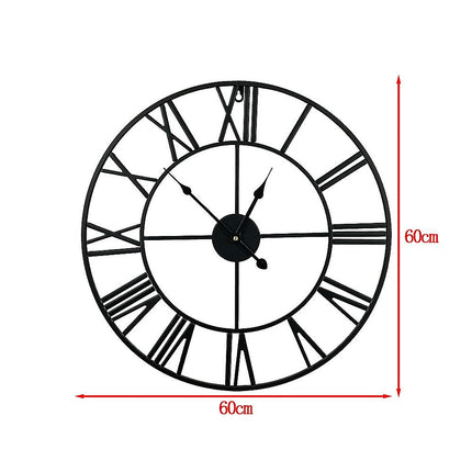 60cm Industrial Large Wall Clock, Round Metal Wall Clocks Roman Numerals Style 5