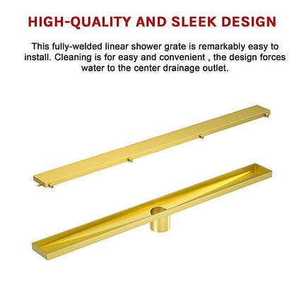 800mm Tile Insert Shower Bathroom Brushed Brass Grate Drain w/ Centre outlet Floor Waste 7