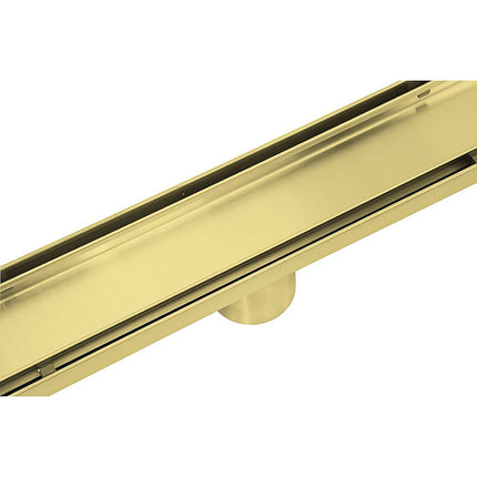 900mm Tile Insert Bathroom Shower Brushed Brass Grate Drain w/ Centre outlet Floor Waste 9