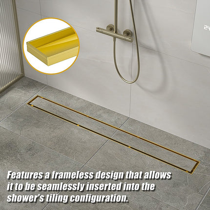 900mm Tile Insert Bathroom Shower Brushed Brass Grate Drain w/ Centre outlet Floor Waste 6