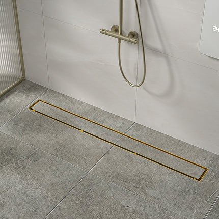 1000mm Tile Insert Bathroom Shower Brushed Brass Grate Drain w/Centre outlet Floor Waste 5