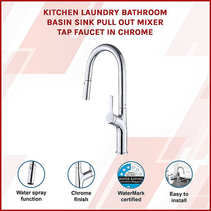 Kitchen Laundry Bathroom Basin Sink Pull Out Mixer Tap Faucet in Chrome 3