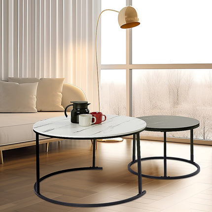 Set of 2 Coffee Table Round Marble Nesting Side End Table Furniture 2