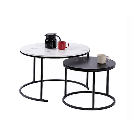 Set of 2 Coffee Table Round Marble Nesting Side End Table Furniture 3