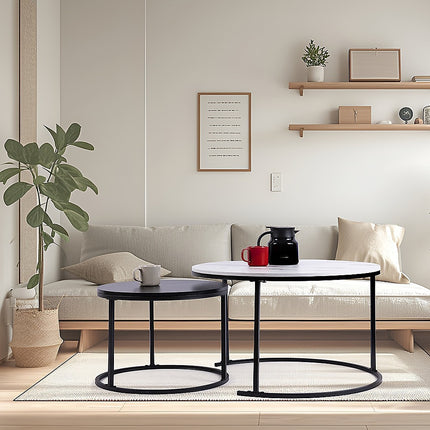 Set of 2 Coffee Table Round Marble Nesting Side End Table Furniture 4