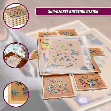 1500 Piece Rotating Wooden Jigsaw Puzzle Table 6 Drawers Board 9