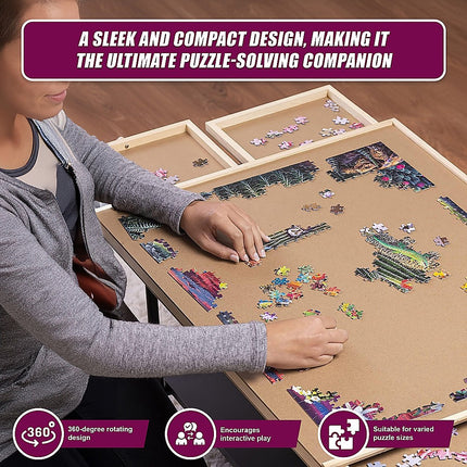 1500 Piece Rotating Wooden Jigsaw Puzzle Table 6 Drawers Board 10