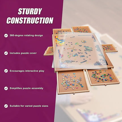 1500 Piece Rotating Wooden Jigsaw Puzzle Table 6 Drawers Board 11