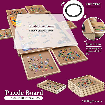 1500 Piece Rotating Wooden Jigsaw Puzzle Table 6 Drawers Board 12