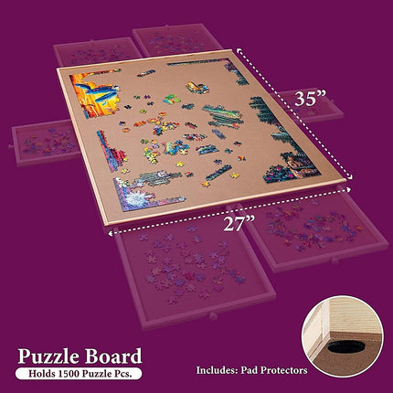 1500 Piece Rotating Wooden Jigsaw Puzzle Table 6 Drawers Board 5