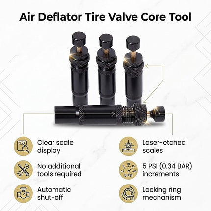 Tyre Deflators x4 Air Deflator Tire Valve Core Tool 10~30 PSI Portable 4WD 9