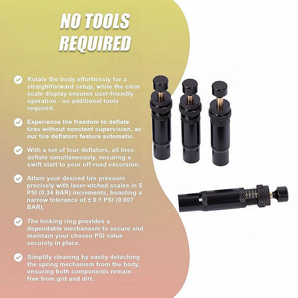 Tyre Deflators x4 Air Deflator Tire Valve Core Tool 10~30 PSI Portable 4WD 11