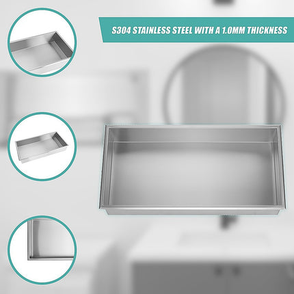 641 x 336 x 101mm Shower Niche Single Shelf Organizer No Tile Needed in Stainless Steel 7
