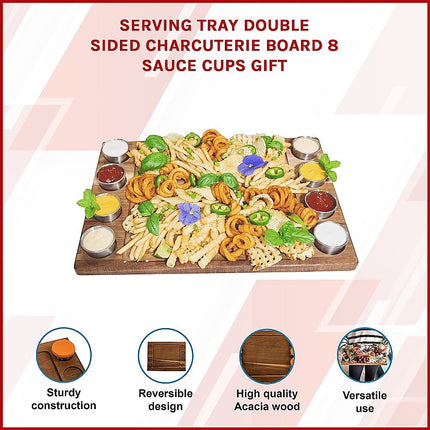 Serving Tray Double Sided Charcuterie Board 8 Sauce Cups Gift 3