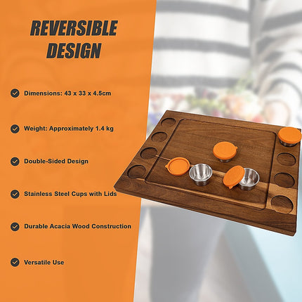 Serving Tray Double Sided Charcuterie Board 8 Sauce Cups Gift 15