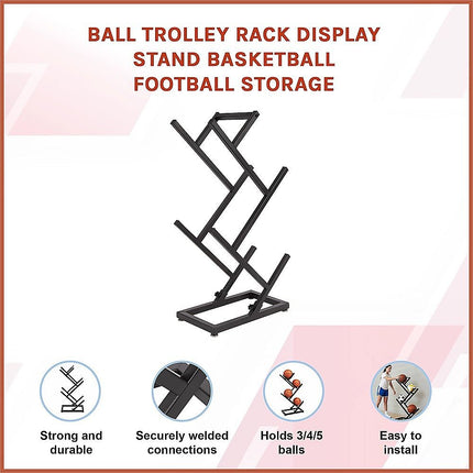 Ball Trolley Rack Display Stand For Basketball Football Storage Heavy Duty Rolling Organiser For Sports Equipment 3