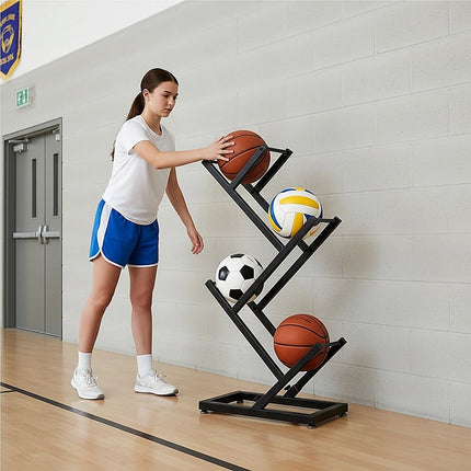 Ball Trolley Rack Display Stand For Basketball Football Storage Heavy Duty Rolling Organiser For Sports Equipment 5