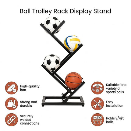 Ball Trolley Rack Display Stand For Basketball Football Storage Heavy Duty Rolling Organiser For Sports Equipment 9