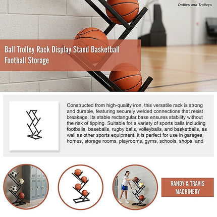 Ball Trolley Rack Display Stand For Basketball Football Storage Heavy Duty Rolling Organiser For Sports Equipment 10