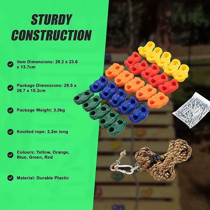 Jungle Gym Rock Climbing Holds Kids Wall Mounting Hardware Knotted Rope 25 Handles Playground 11