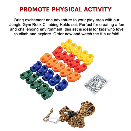 Jungle Gym Rock Climbing Holds Kids Wall Mounting Hardware Knotted Rope 25 Handles Playground 12