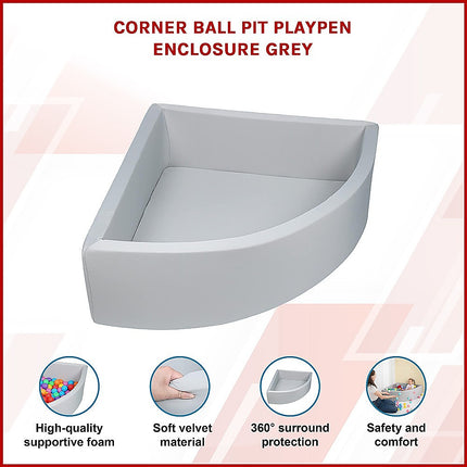 Corner Ball Pit Playpen Enclosure – Safe Grey Play Area for Babies and Toddlers, Indoor or Outdoor 3