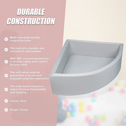 Corner Ball Pit Playpen Enclosure – Safe Grey Play Area for Babies and Toddlers, Indoor or Outdoor 11