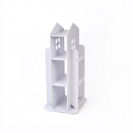 Rotating Bookcase Bookshelf Kid's Book Organiser Rack Wooden Castle Display Shelf