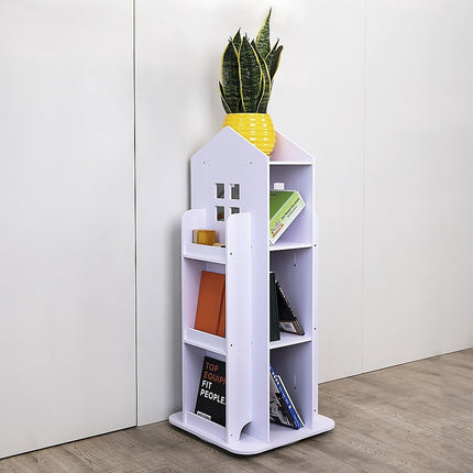 Rotating Bookcase Bookshelf Kid's Book Organiser Rack Wooden Castle Display Shelf 2