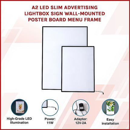 A2 LED Slim Advertising Lightbox Sign Wall-Mounted Poster Board Menu Frame 3