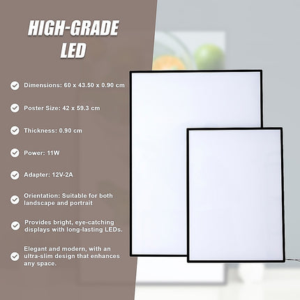 A2 LED Slim Advertising Lightbox Sign Wall-Mounted Poster Board Menu Frame 10