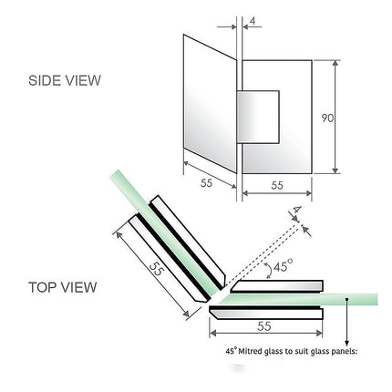 135 Degree Glass to Glass Stainless steel Square Shower Hinge in Gunmetal 5