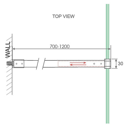 Glass Shower Screen Square Stabilising Pole in Chrome 4