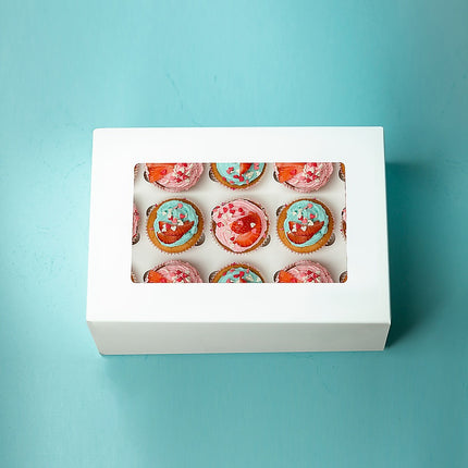 50pcs Cupcake Boxes 12-Hole Laminated Clear Window Face Boxes Favour 5
