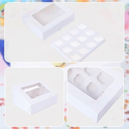 50pcs Cupcake Boxes 12-Hole Laminated Clear Window Face Boxes Favour 8