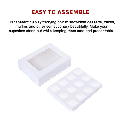 50pcs Cupcake Boxes 12-Hole Laminated Clear Window Face Boxes Favour 13