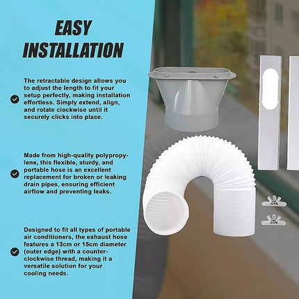 Portable Air Conditioner Window Kit – Exhaust Hose Adaptor Pipe & Slide Plate 10
