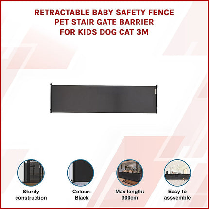 Retractable Baby Safety Fence Pet Stair Gate Barrier for Kids Dog Cat 3M 3