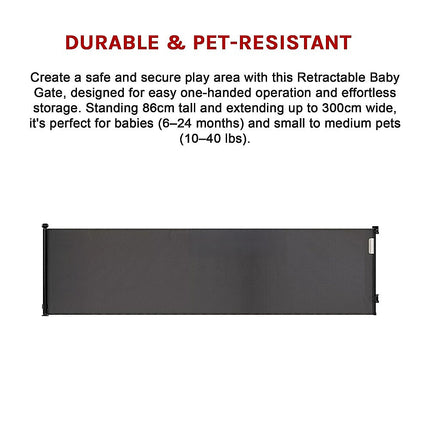 Retractable Baby Safety Fence Pet Stair Gate Barrier for Kids Dog Cat 3M 9