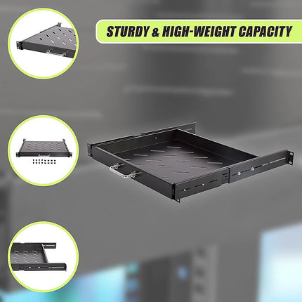Sliding Rack Server Shelf 1U 19" 4 Post Mount – Adjustable 15" to 22" Rack Tray 6