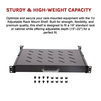 Sliding Rack Server Shelf 1U 19" 4 Post Mount – Adjustable 15" to 22" Rack Tray 7