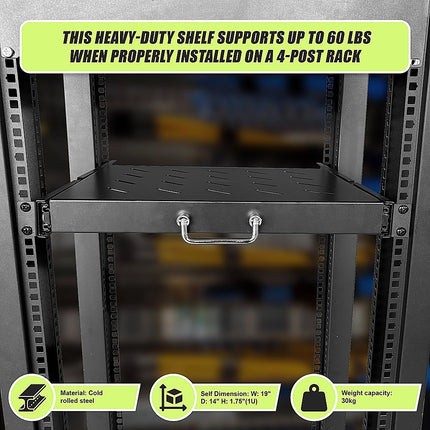 Sliding Rack Server Shelf 1U 19" 4 Post Mount – Adjustable 15" to 22" Rack Tray 8