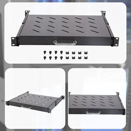Sliding Rack Server Shelf 1U 19" 4 Post Mount – Adjustable 15" to 22" Rack Tray 9