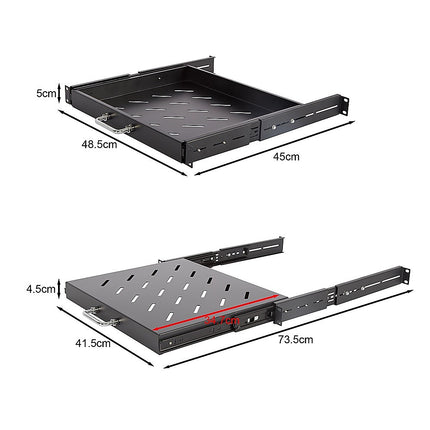 Sliding Rack Server Shelf 1U 19" 4 Post Mount – Adjustable 15" to 22" Rack Tray 10