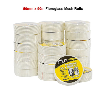 24-Pack Fibreglass Plasterboard Joint Tapes – 50mm x 90m Self-Adhesive Drywall Mesh Rolls 12
