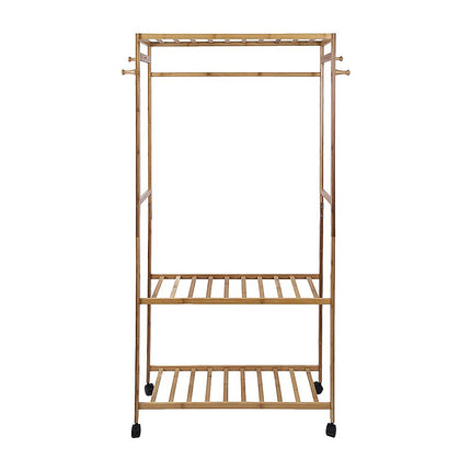 Wooden Clothes Rail with Shelves & Wheels – Open Wardrobe Rack Stand 4