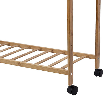 Wooden Clothes Rail with Shelves & Wheels – Open Wardrobe Rack Stand 8
