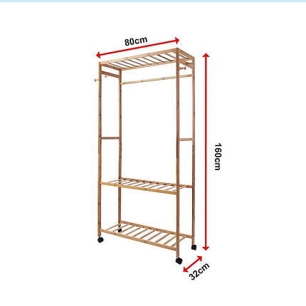 Wooden Clothes Rail with Shelves & Wheels – Open Wardrobe Rack Stand 12